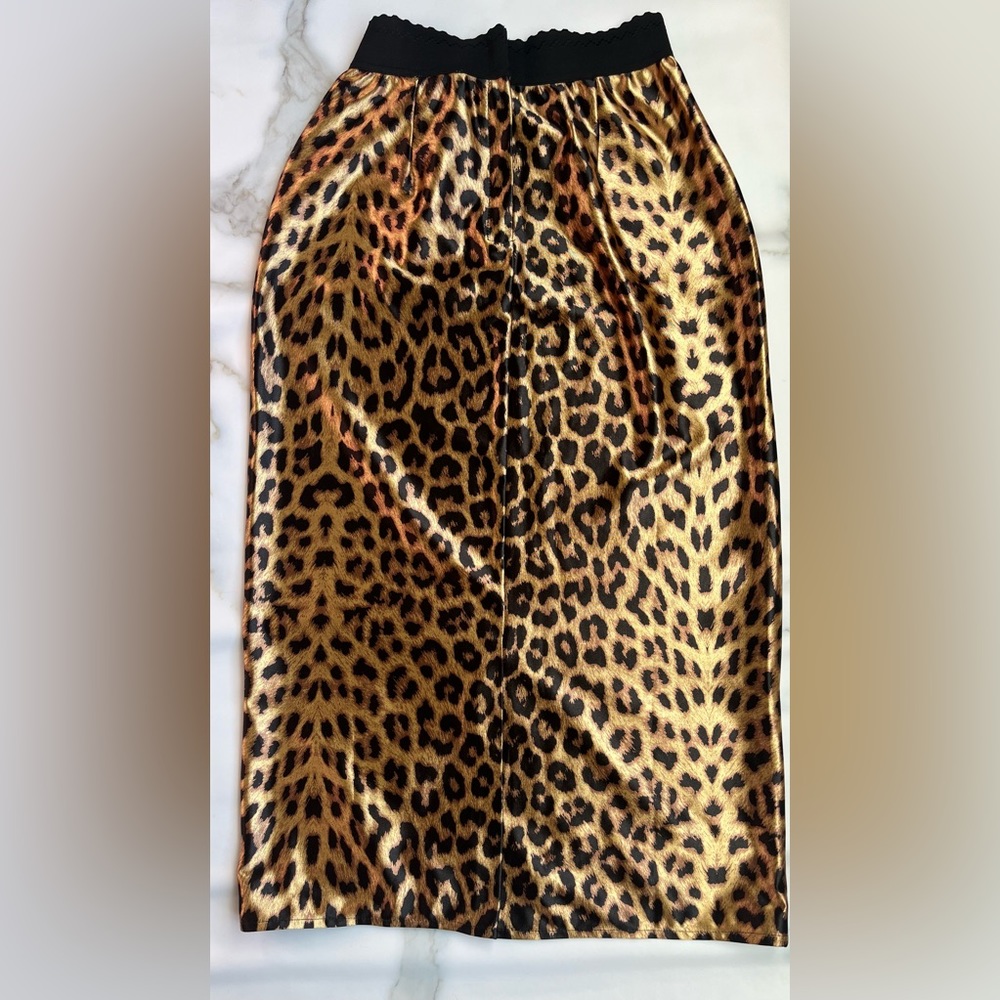 Satin Leopard Pencil Skirt